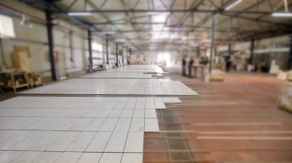 Image of many white tiles during the Dry Lay process
