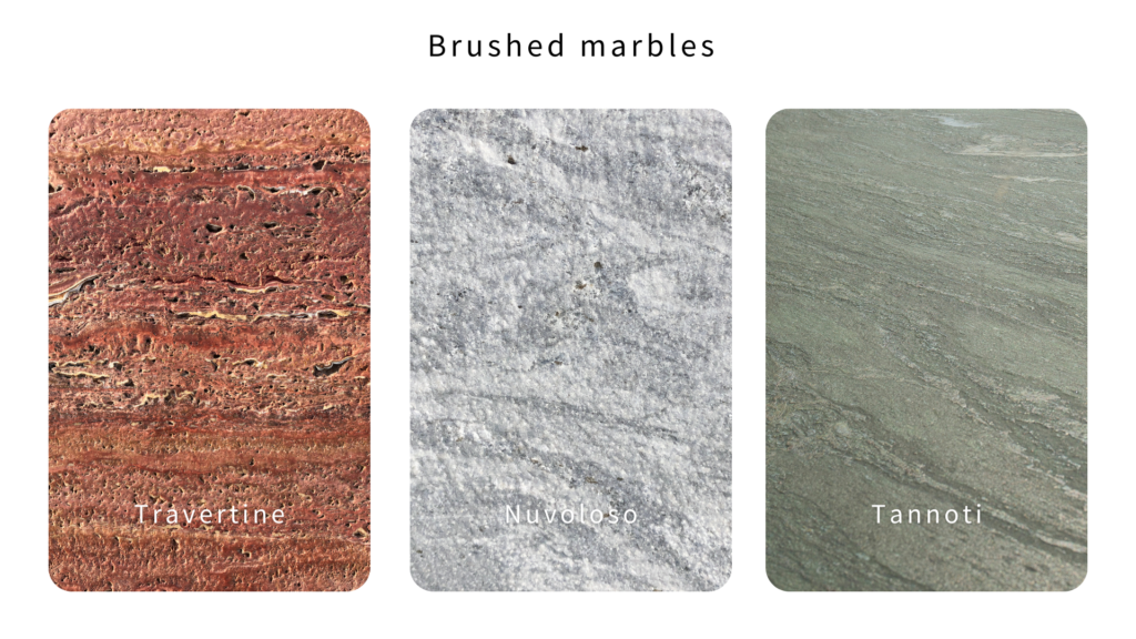 3 different marble types with textured antique brushed surface finishes