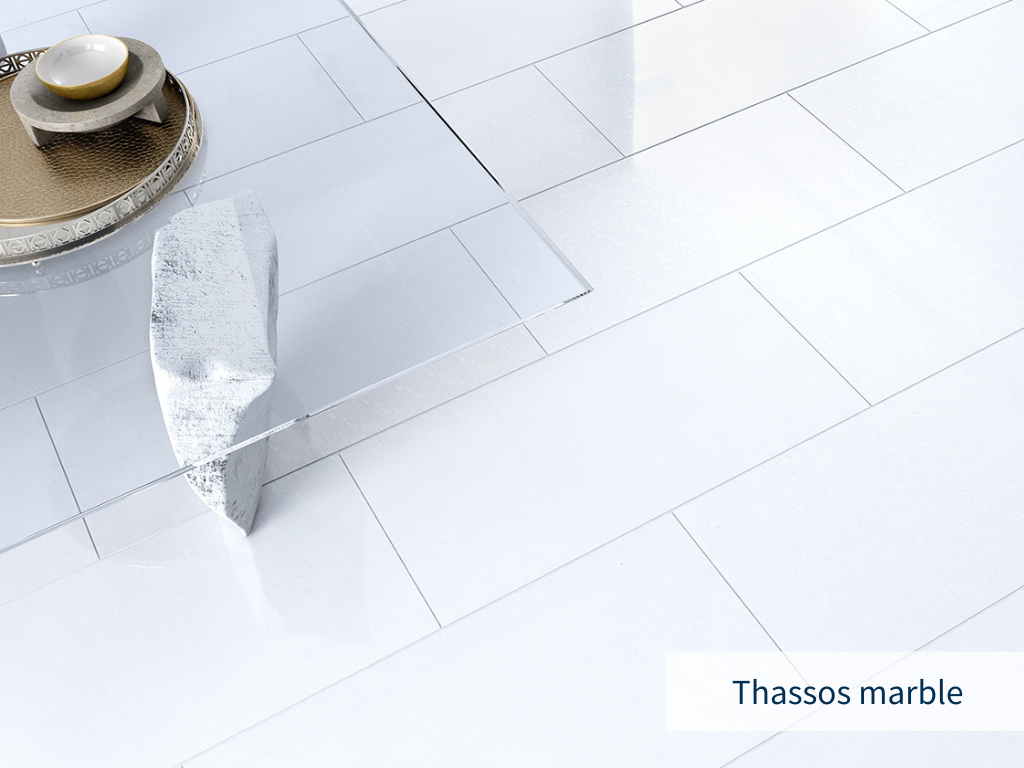 Thassos white marble flooring with marble pieces quarried and shipped from Thassos