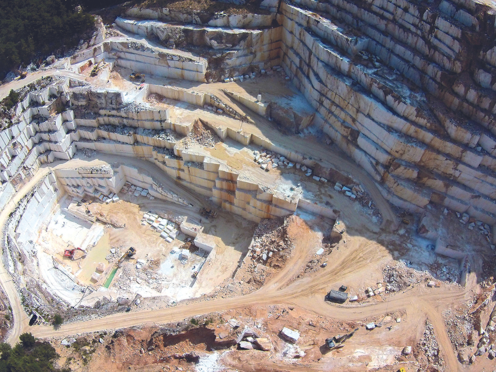 Photo from a Greek quarry, owned by Stone Group International, with Thassos White marble