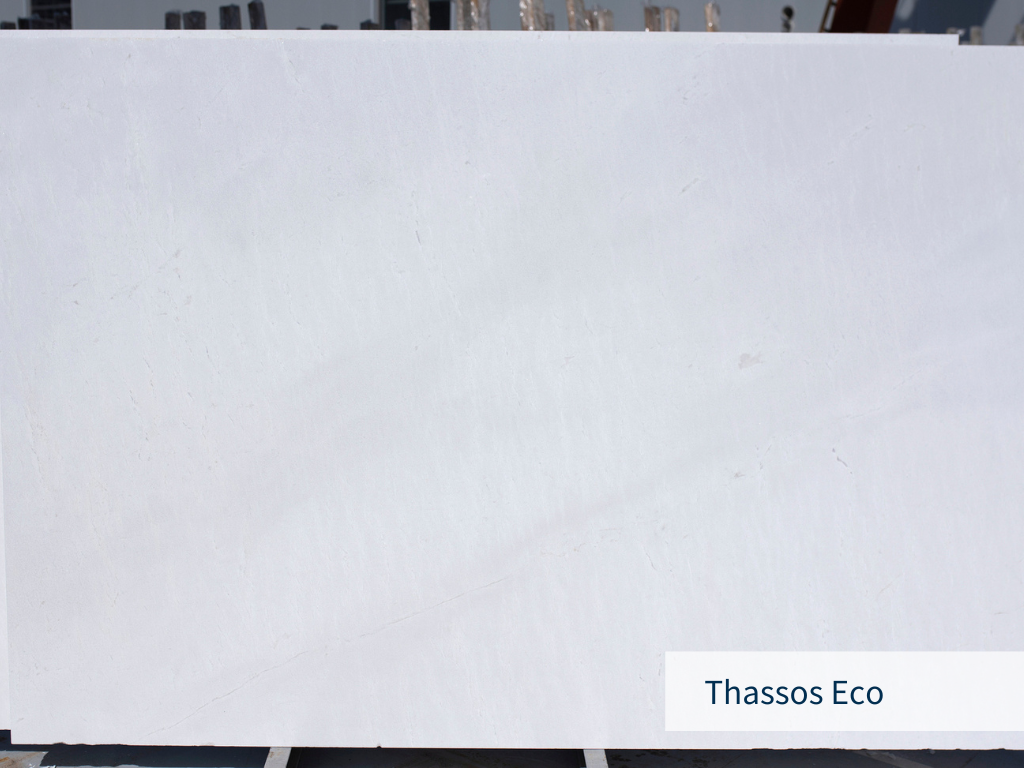 Thassos eco marble slab, white background with light beige tones permission