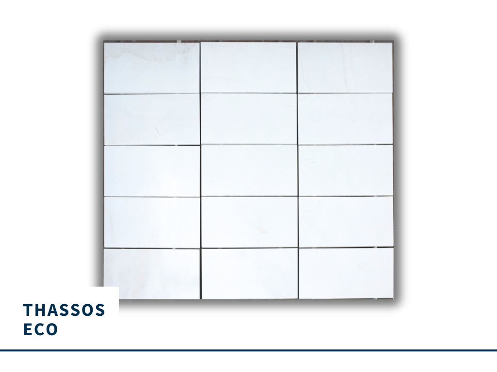 White marble tiles of Thassos eco with elegant pattern of veins, suitable for floor bedroom