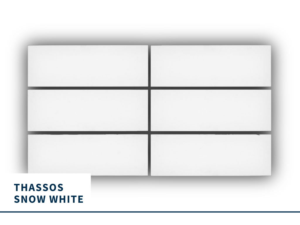 Samples of Thassos snow white tiles with a shiny totally white surface, most suitable for bedroom flooring